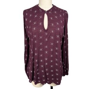 Lucky Brand Burgundy Keyhole Blouse